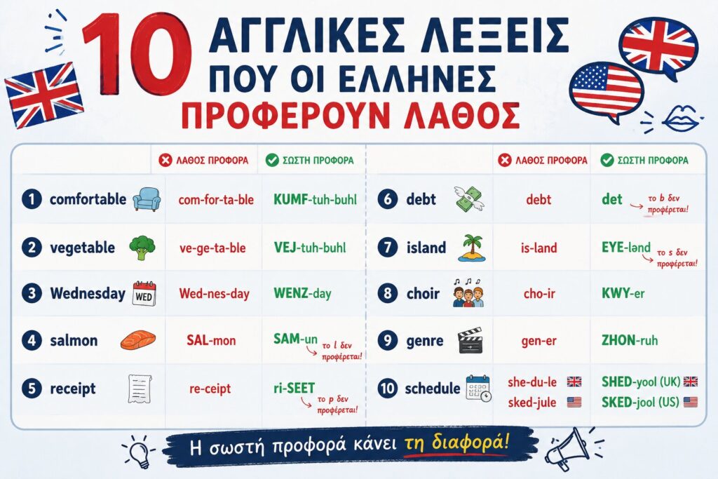 10 αγγλικές λέξεις που οι Έλληνες προφέρουν λάθος και η σωστή τους προφορά