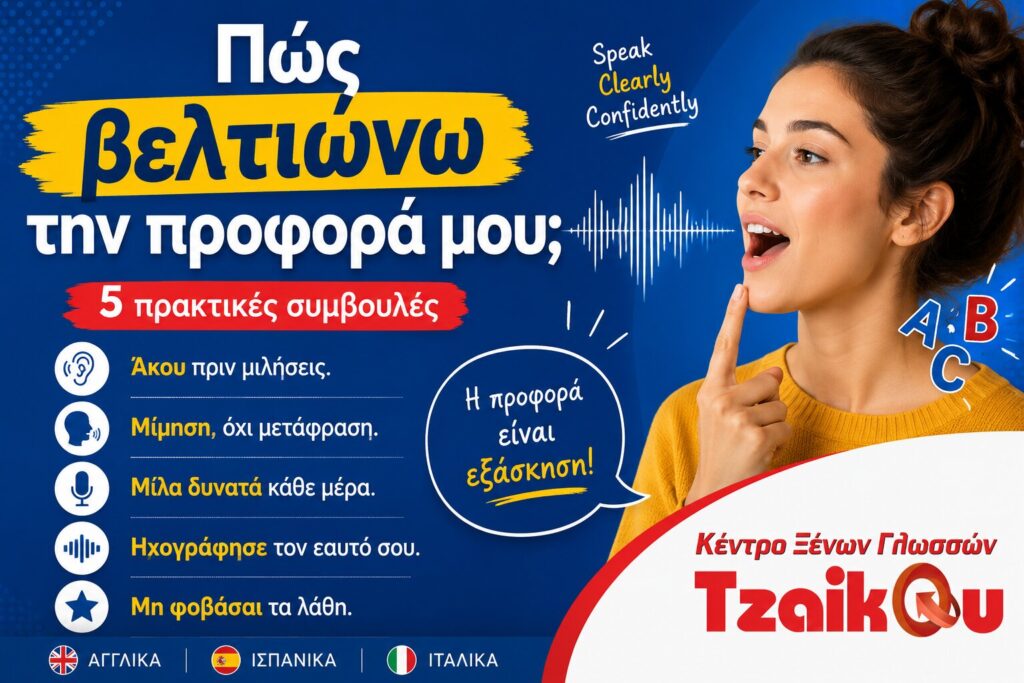 Πώς βελτιώνω την προφορά μου στα Αγγλικά: 5 πρακτικές συμβουλές για καλύτερη προφορά | Κέντρο Ξένων Γλωσσών Tzaikou