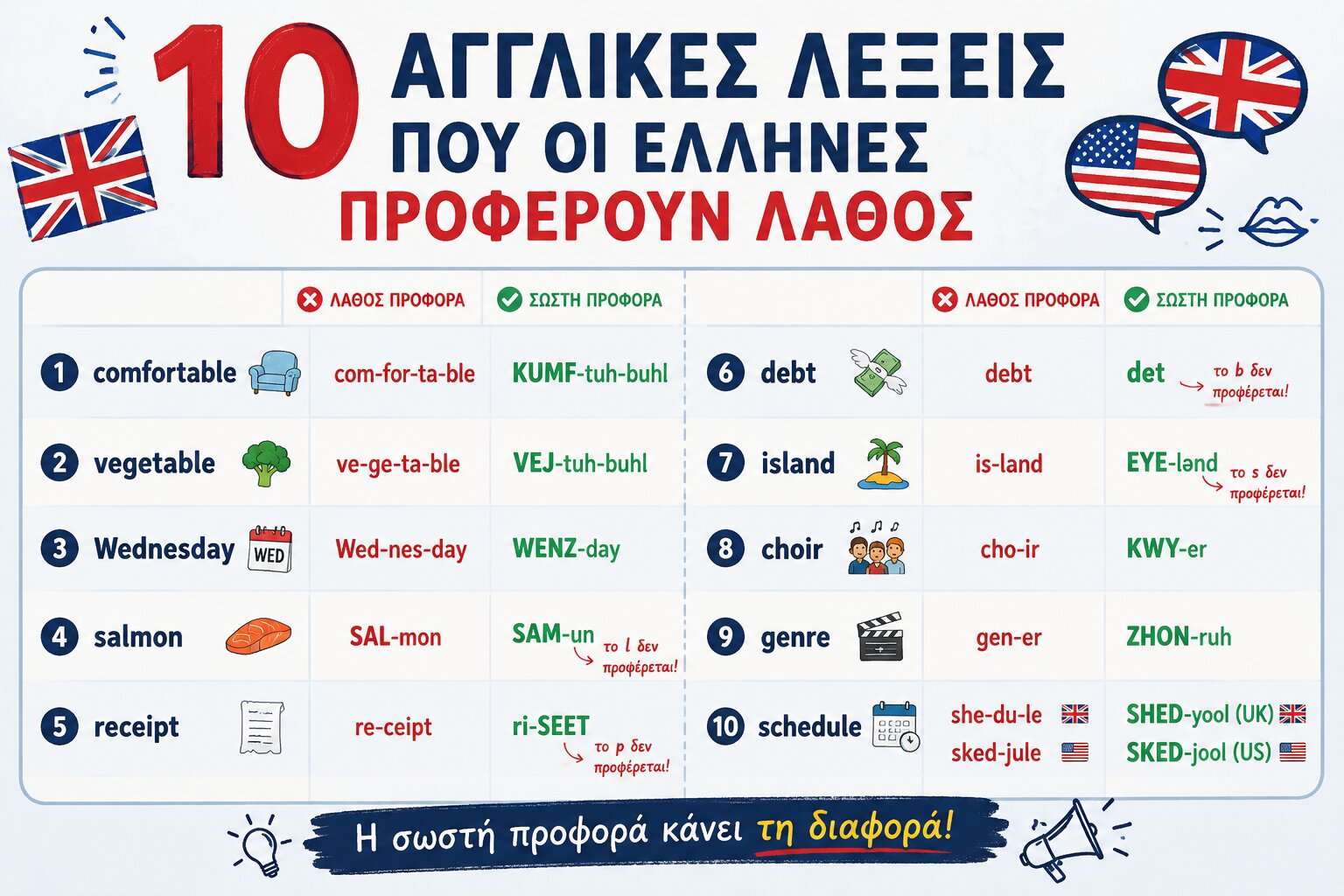 10 αγγλικές λέξεις που οι Έλληνες προφέρουν λάθος και η σωστή τους προφορά
