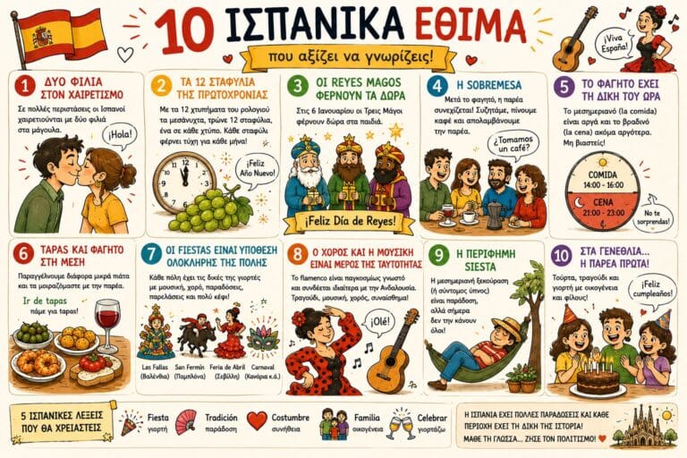 10 ισπανικά έθιμα και παραδόσεις σε cartoon εικονογράφηση