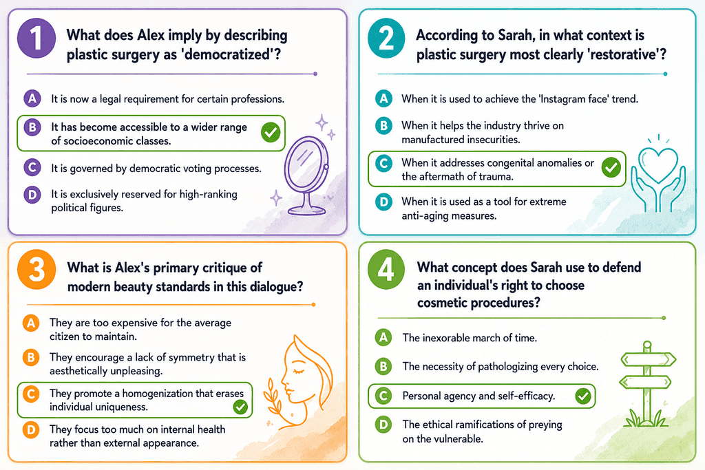 C2: C2 English listening practice about plastic surgery with multiple choice questions and answers