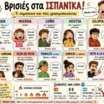 Βρισιές στα Ισπανικά και η σημασία τους σε cartoon infographic