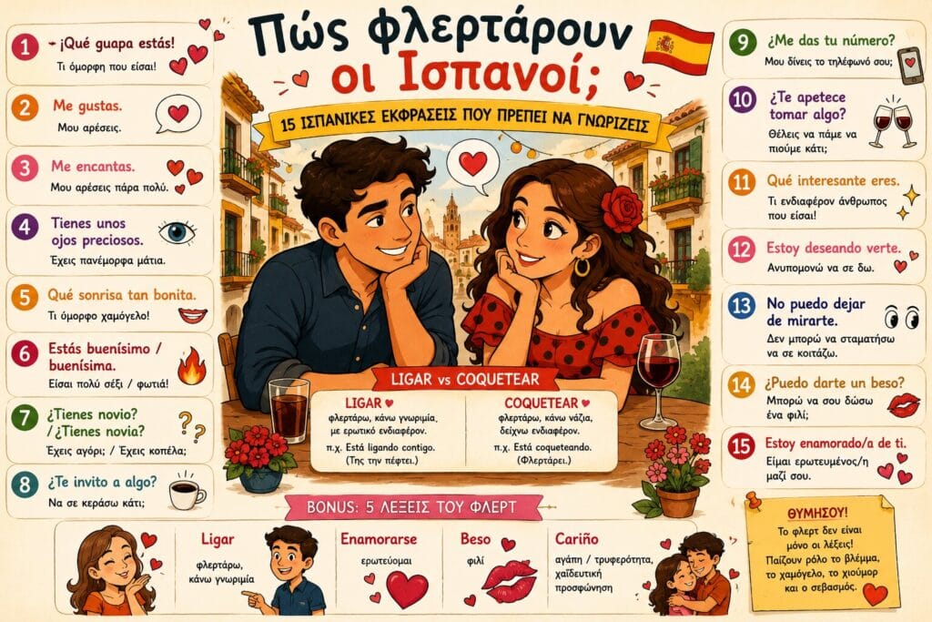 Ισπανικό ζευγάρι που φλερτάρει σε cartoon στυλ