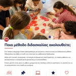 Children engaging in a classroom craft activity around a table, arranging red heart-shaped cutouts.