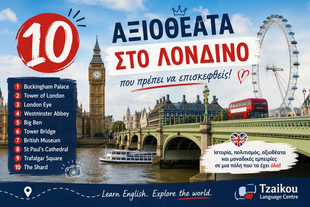 10 αξιοθέατα στο Λονδίνο όπως Big Ben, London Eye, Tower Bridge και Buckingham Palace